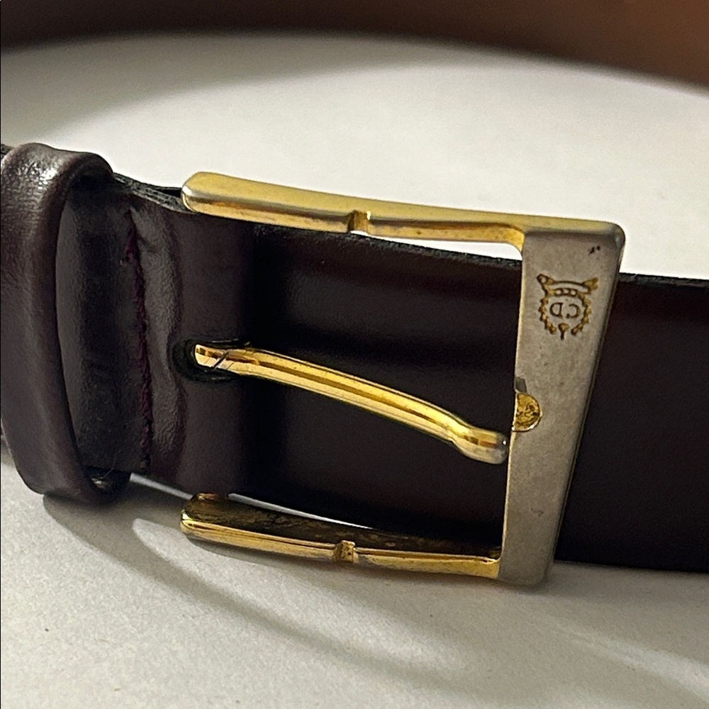 Vintage Christian Dior Brown Leather Belt with Gold Buckle